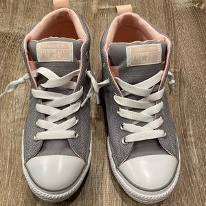 Converse All Star Grey with Pink Trim High Top Sneakers